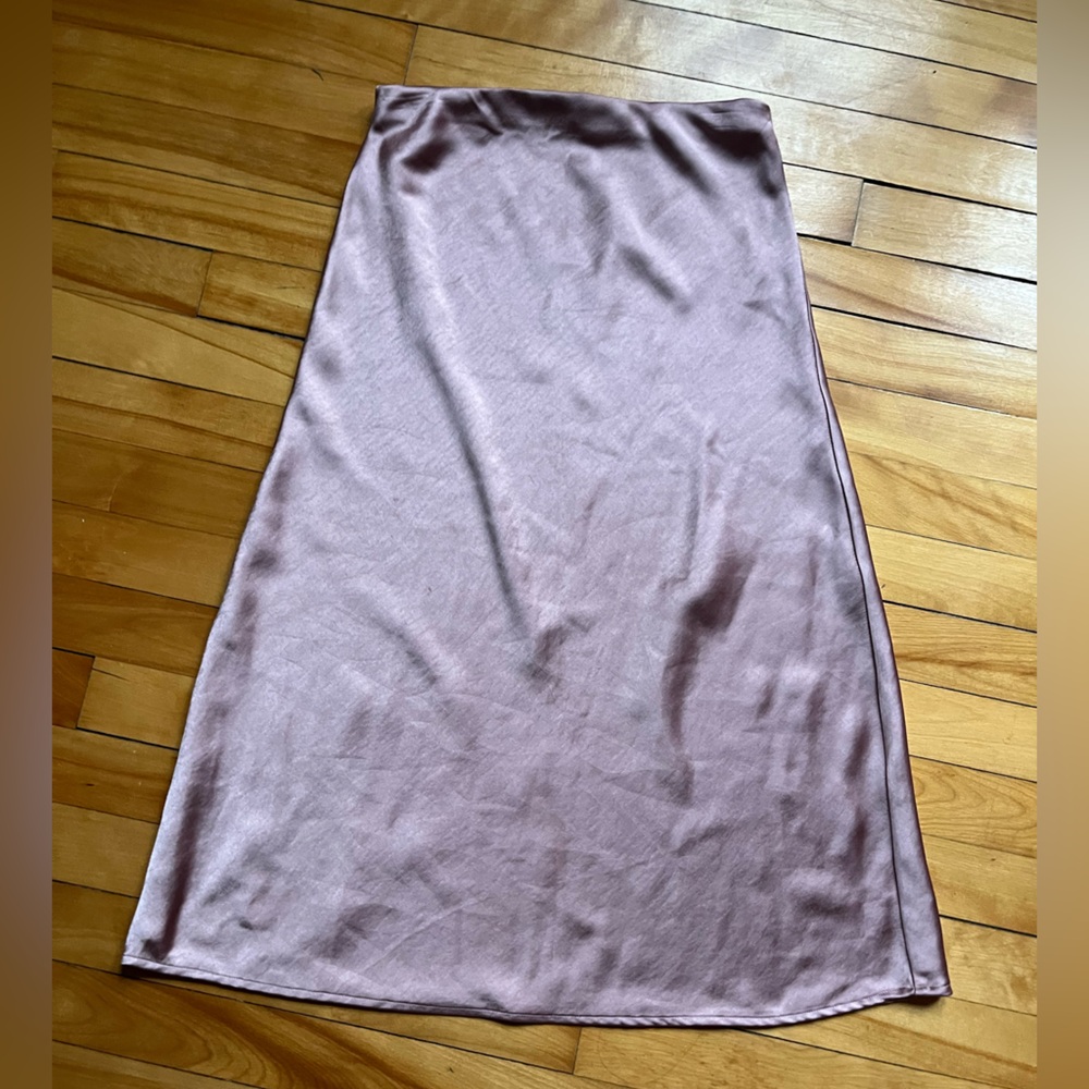 Pink Satin Midi Skirt